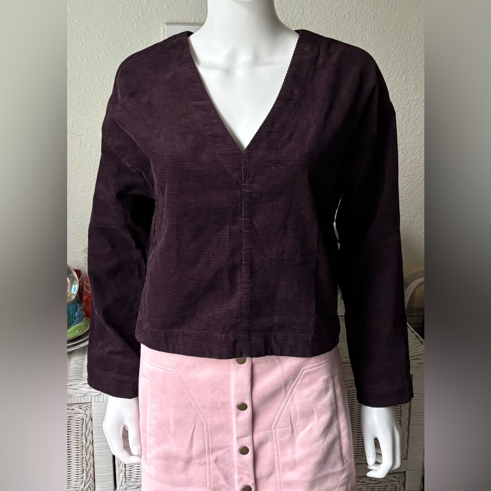 Madewell V-Neck Pullover Top Oversized Low Cut Cotton in Dark Bordeaux Size S